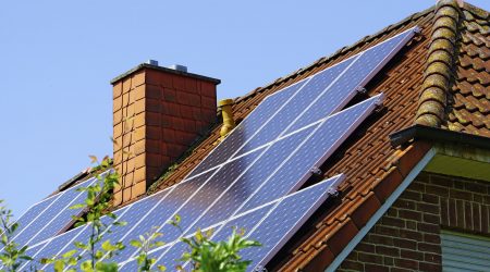 Germany, North Rhine-Westphalia, Minden, Roof with photovoltaic installation